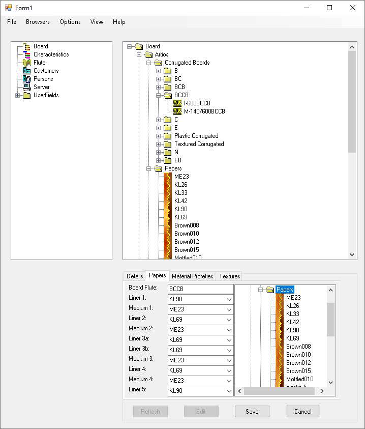 Окно приложения для  работы с базой материалов